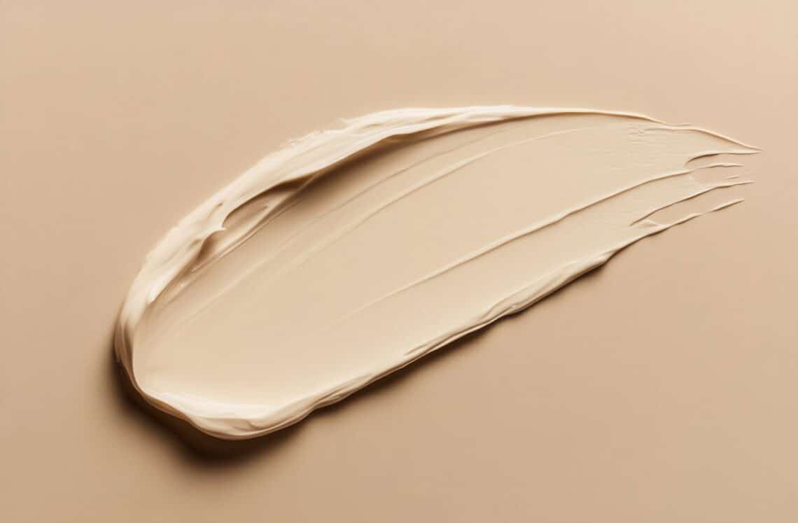 jane iredale foundation textur auf hautfarbenem hintergrund in detailaufnahme