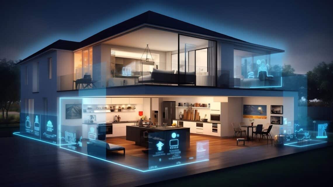 Innenansicht eines Smart Homes mit dem Konzept der künstlichen Intelligenz