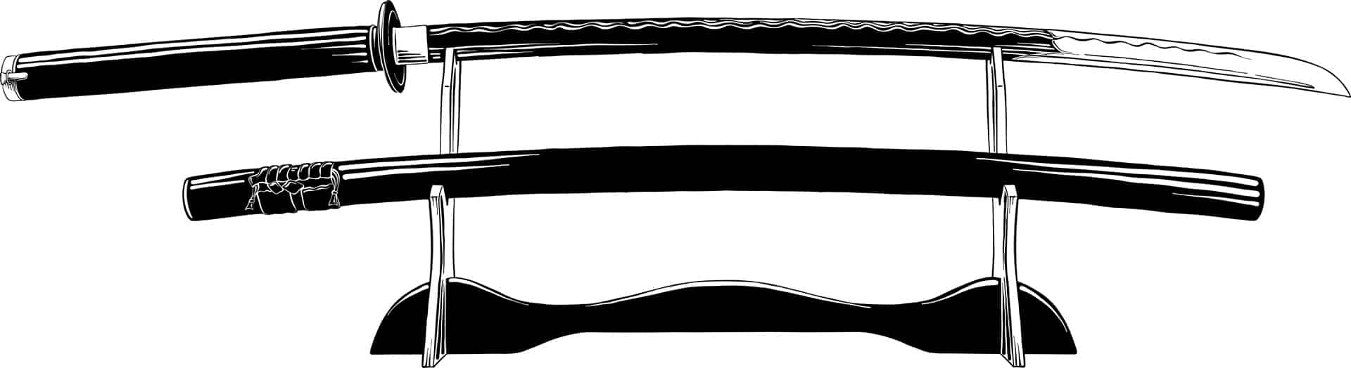 Zeichnung eines traditionellen Schwerts auf Ständer | Katana